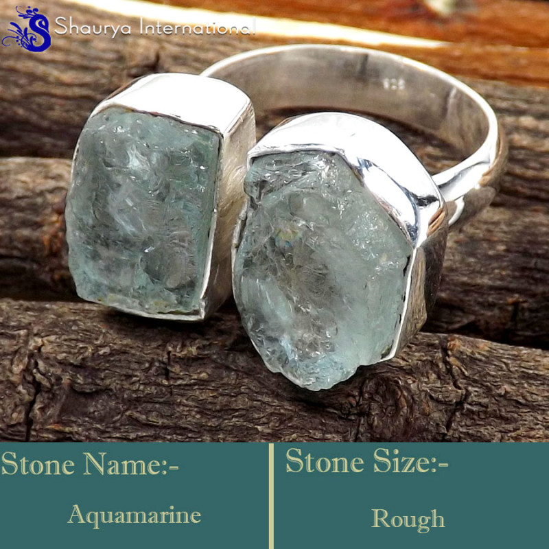 Aquamarine Rough F - SRR999-Gorgeous Party Look Rough Gemstone Rings 925 Sterling Sil
