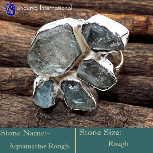 Aquamarine Rough B - SRR998-Charming Rough Gemstones Wholesale Handmade Rings 925 Ste