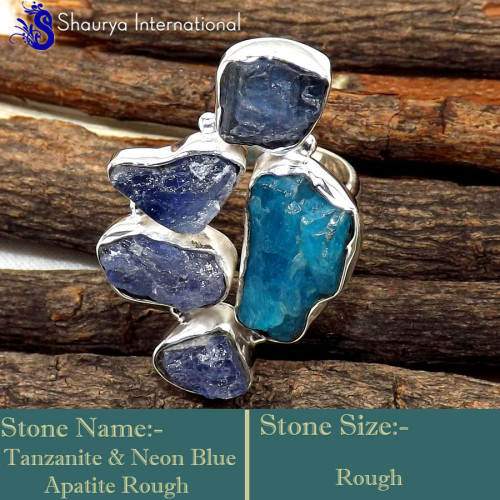 Neon Blue Apatite & Tanzanite C - SRR998-Charming Rough Gemstones Wholesale Handmade Rings 925 Ste