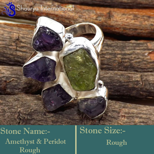 Amethyst Rough & Peridot D - SRR998-Charming Rough Gemstones Wholesale Handmade Rings 925 Ste