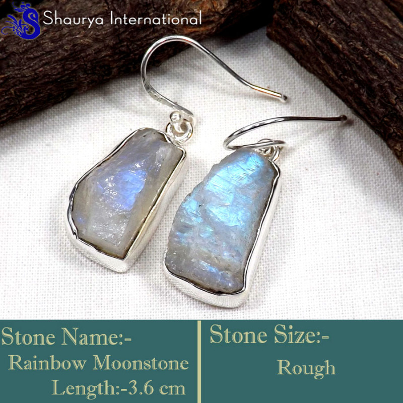 Rainbow Moonstone Rough O - RGE977-Glorious Design Handmade Rough Gemstone Earrings 925 Ster Rainbow Moonstone Rough O - RGE977-Glorious Design Handmade Rough Gemstone Earrings 925 Ster
