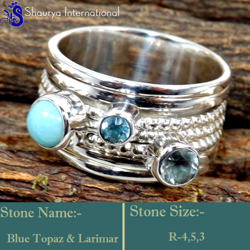 Blue Topaz & Larimar I - SDR618-Movable Lovely Faceted Cut Colourful Rings 925 Sterling S