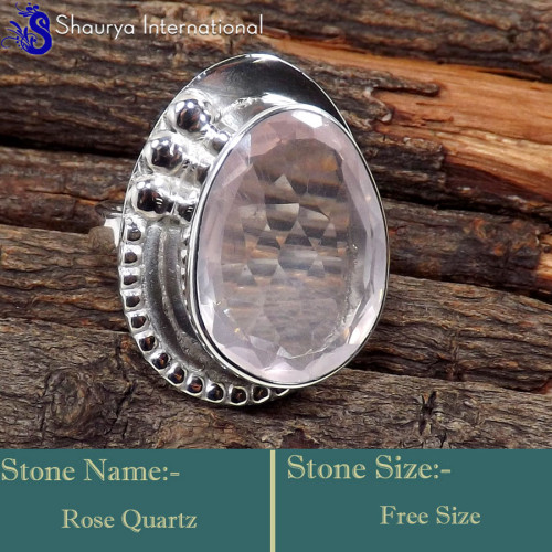 Rose Quartz Cut O - SDR615-Gorgeous Party Look Wholesale Handmade Rings 925 Sterling