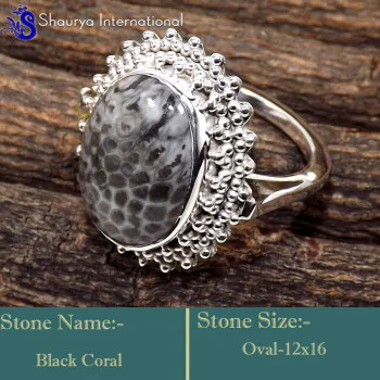 Black Coral F - SDR610-Genuine Gemstone Colourful Handmade Designer Rings 925 St