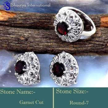 Garnet Cut A - SFJ953-Exclusive Designer Handmade Earring & Ring Set 925 Sterli