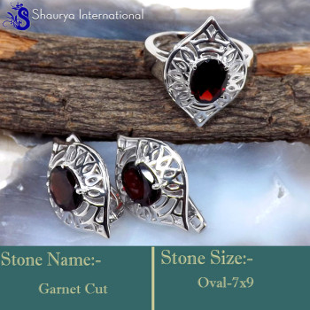 Garnet Cut D - SFJ953-Exclusive Designer Handmade Earring & Ring Set 925 Sterli