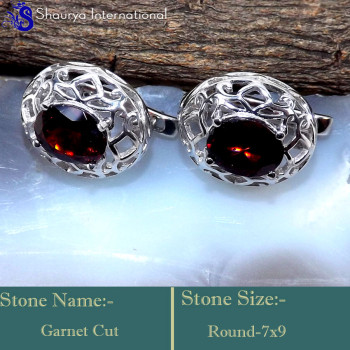 Garnet Cut E - SFJ951-Fabulous Party Look Designer Elegant Earrings 925 Sterlin