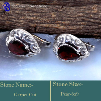 Garnet Cut I - SFJ951-Fabulous Party Look Designer Elegant Earrings 925 Sterlin
