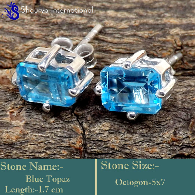 Blue Topaz B - SFJ946-Faceted Cut Blue Topaz Gemstone Stud Earrings 925 Sterlin Blue Topaz B - SFJ946-Faceted Cut Blue Topaz Gemstone Stud Earrings 925 Sterlin