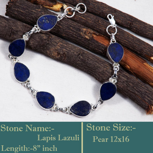 Lapis Lazuli D - LPS990-Solid 925 Sterling Silver Flat Lapis Lazuli Plain Set Bra Lapis Lazuli D - LPS990-Solid 925 Sterling Silver Flat Lapis Lazuli Plain Set Bra