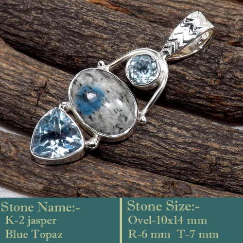K2 Jasper & Blue Topaz A - SD616-925 Sterling Silver Three Stone Designer Handmade Wholesal