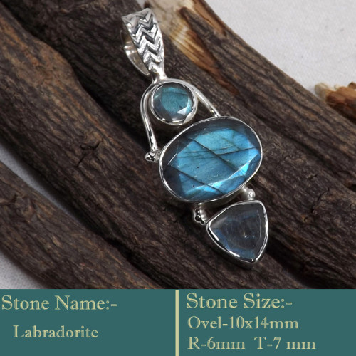Labradorite Cut B - SD616-925 Sterling Silver Three Stone Designer Handmade Wholesal