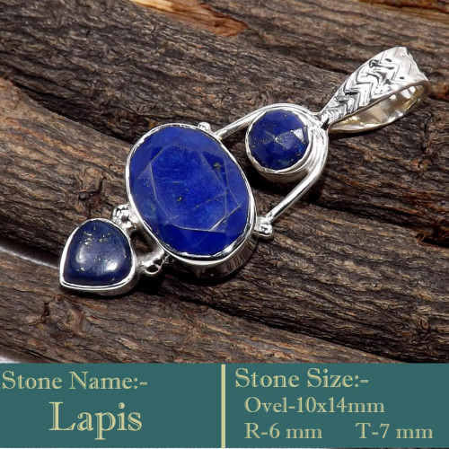 Lapis Lazuli C - SD616-925 Sterling Silver Three Stone Designer Handmade Wholesal