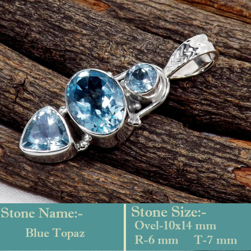 Blue Topaz E - SD616-925 Sterling Silver Three Stone Designer Handmade Wholesal