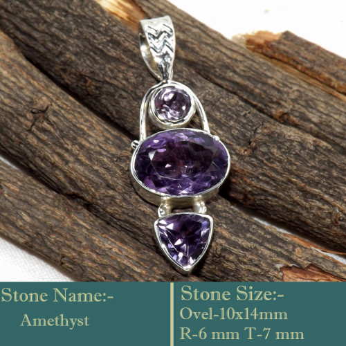 Amethyst Cut H - SD616-925 Sterling Silver Three Stone Designer Handmade Wholesal
