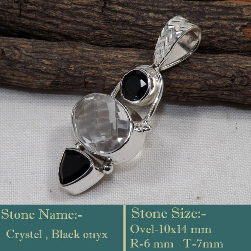 Crystal & Black Onyx I - SD616-925 Sterling Silver Three Stone Designer Handmade Wholesal