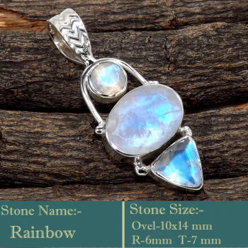 Rainbow Moonstone Cut O - SD616-925 Sterling Silver Three Stone Designer Handmade Wholesal Rainbow Moonstone Cut O - SD616-925 Sterling Silver Three Stone Designer Handmade Wholesal