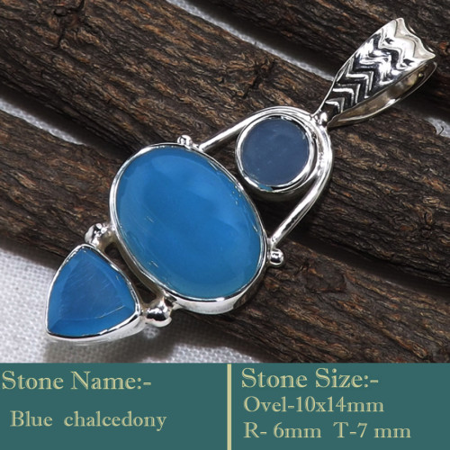 Blue Chalcedony Cab A - SD615-Stunning Cab Gemstones Colourful Pendants 925 Sterling Sil