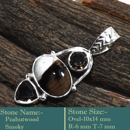 Peanut Wood Smokey B - SD615-Stunning Cab Gemstones Colourful Pendants 925 Sterling Sil