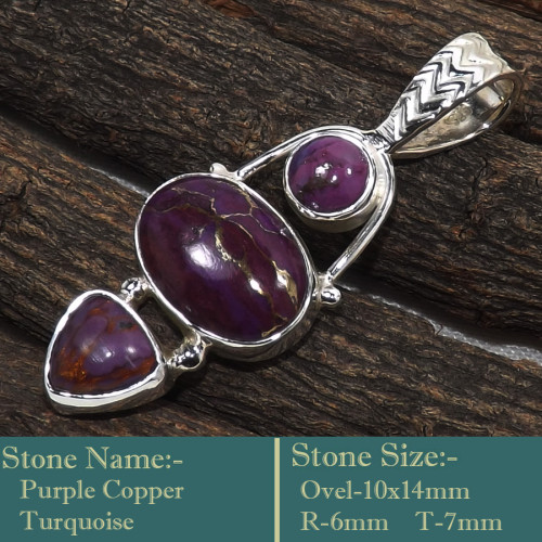 Purple Copper Turquoise D - SD615-Stunning Cab Gemstones Colourful Pendants 925 Sterling Sil