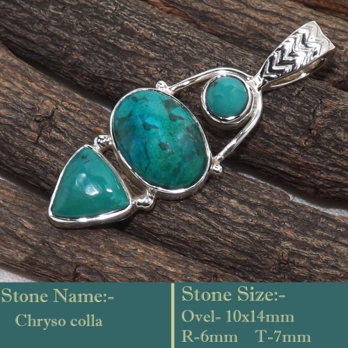 Crysocola E - SD615-Stunning Cab Gemstones Colourful Pendants 925 Sterling Sil