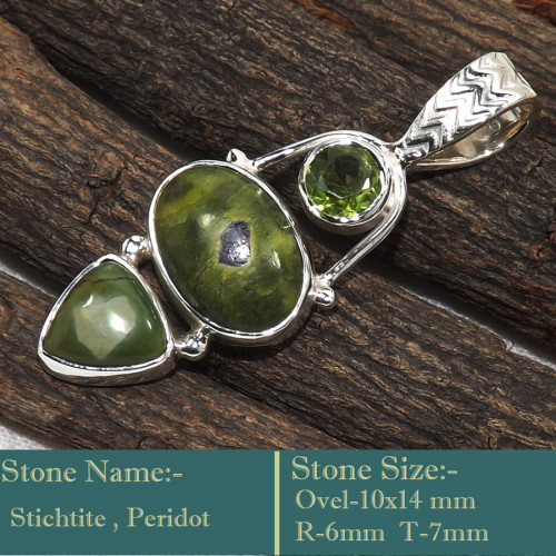 Stichtite Peridot F - SD615-Stunning Cab Gemstones Colourful Pendants 925 Sterling Sil