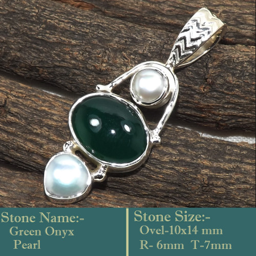 Green Onyx Pearl Cab G - SD615-Stunning Cab Gemstones Colourful Pendants 925 Sterling Sil