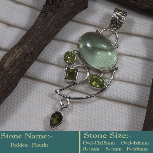 Green Peridot & Flourite A - SD613 925 STERLING SILVER BLUE LARIMAR DESIGNER PENDANT WHOLESAL