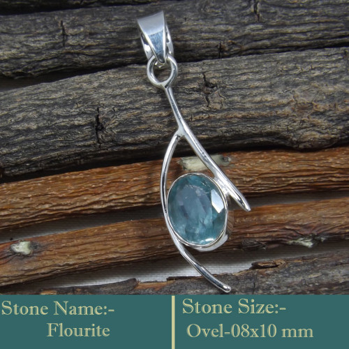 Flourite Cut F - SD612-CLASSIC-CUT GEMSTONES COLOURFUL PENDANTS 925 STERLING SILV