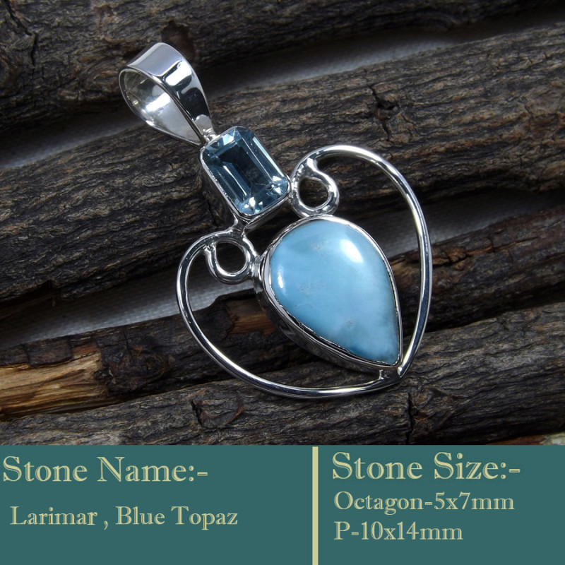 Larimar - SD605-Solid 925 Sterling Silver Cab Gemstone Colourful Designer