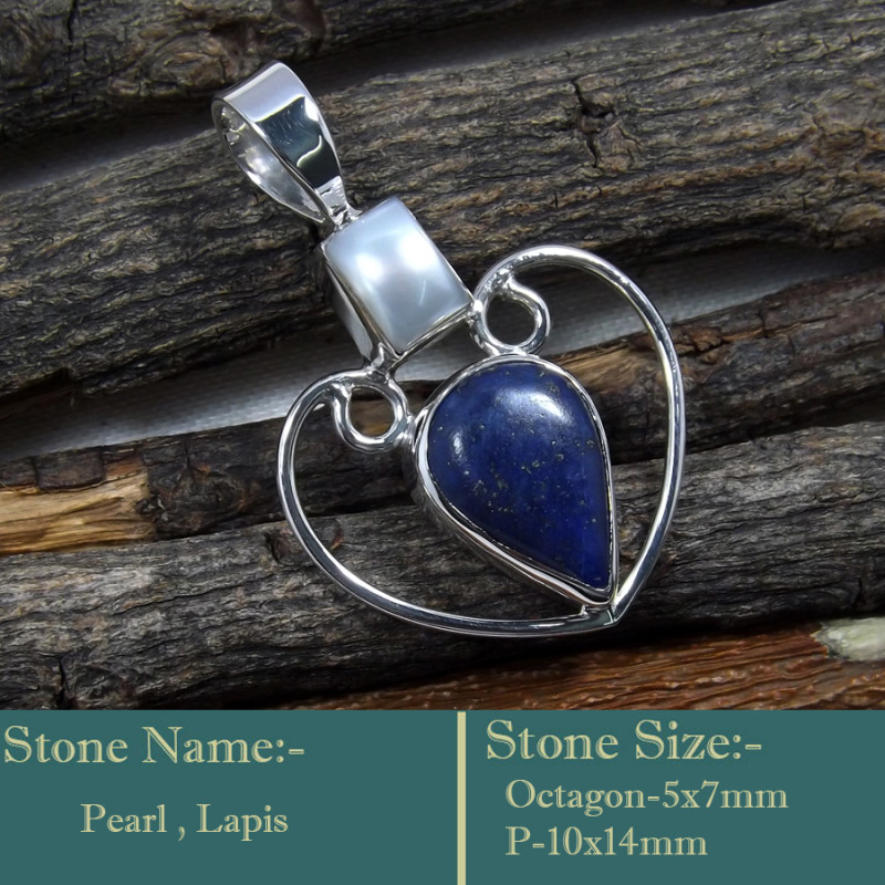 Pearl & Lapis Cab A - SD605-Solid 925 Sterling Silver Cab Gemstone Colourful Designer