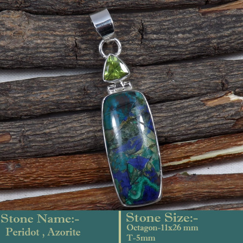 Peridot & Azurite Cab O - SD603-Cab Gemstone-Solid 925 Sterling Silver Colourful Designer