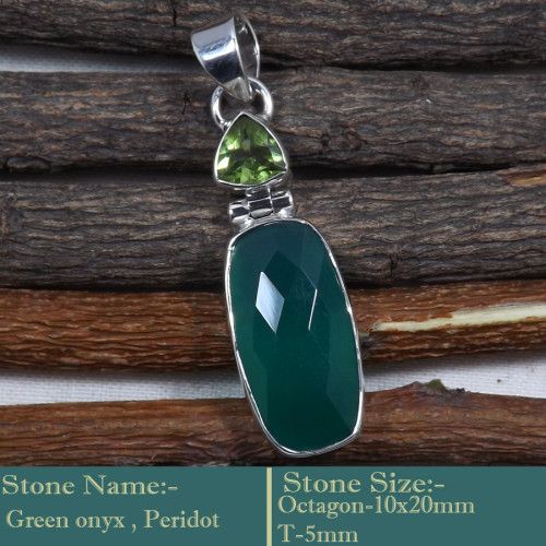 Peridot & Green Onyx Cut A - SD602-Cut Gemstone Solid 925 Sterling Silver Designer Pendant Wh