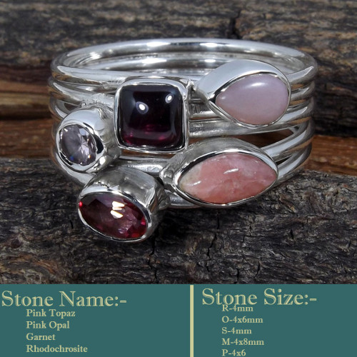 Pink Topaz, Pink Opal, Garnet & Rhodochrosite Cab D - SDR603-Soild 925 Sterling Silver-Cab Gemstones Colourful Designe