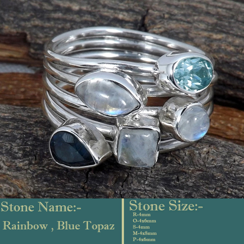 Rainbow & Blue Topaz Cab E - SDR603-Soild 925 Sterling Silver-Cab Gemstones Colourful Designe