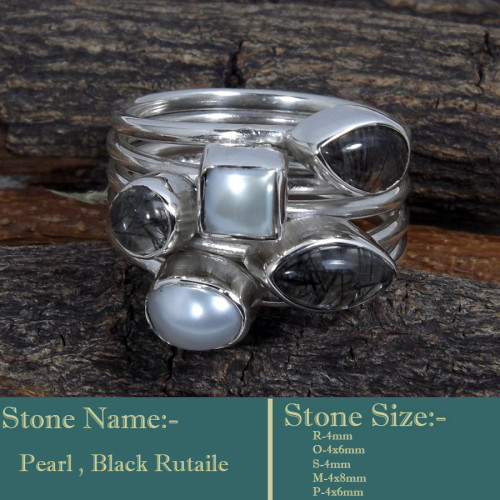 Pearl & Black Rutaile Cab F - SDR603-Soild 925 Sterling Silver-Cab Gemstones Colourful Designe