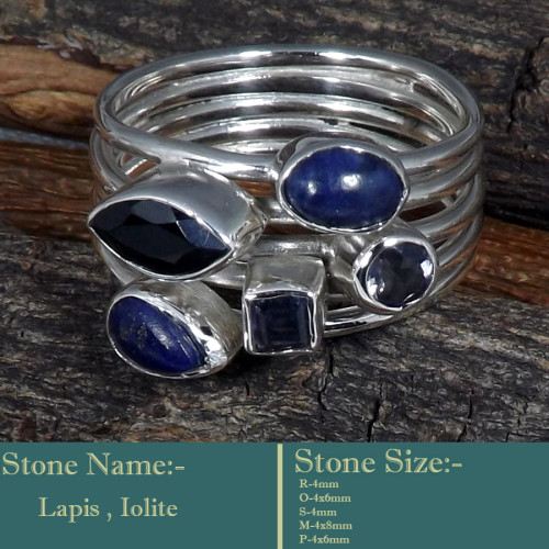 Lapis & Iolite Cab G - SDR603-Soild 925 Sterling Silver-Cab Gemstones Colourful Designe