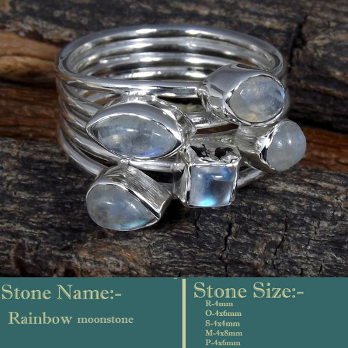 Rainbow Moonstone Cab C - SDR603-Soild 925 Sterling Silver-Cab Gemstones Colourful Designe