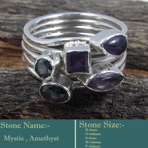 Mystic & Amethyst Cut A - SDR602-Classic Colourful Cut Gemstones 925 Silver Designer Ring