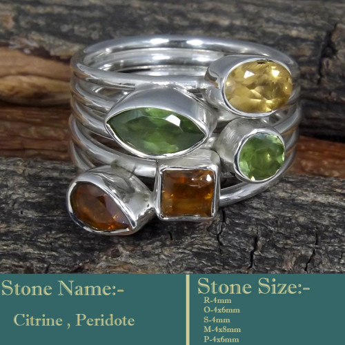 Citrine & Peridot Cut C - SDR602-Classic Colourful Cut Gemstones 925 Silver Designer Ring
