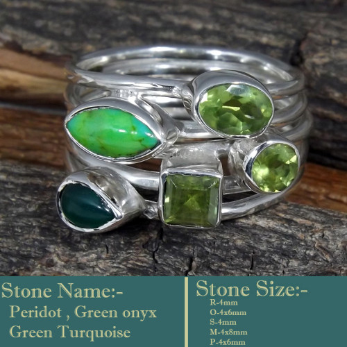 Peridot, Green Onyx And Green Turquoise Cut D - SDR602-Classic Colourful Cut Gemstones 925 Silver Designer Ring