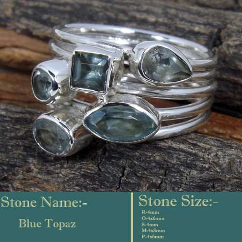 Blue Topaz Cut F - SDR602-Classic Colourful Cut Gemstones 925 Silver Designer Ring