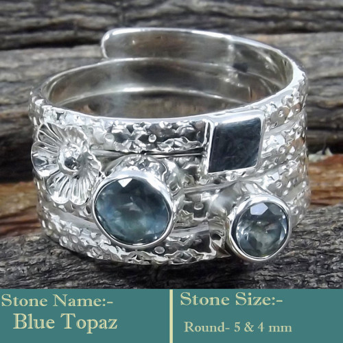 Blue Topaz Cut L - SDR600-Soild 925 Sterling Silver-Cut Gemstones Colourful Designe
