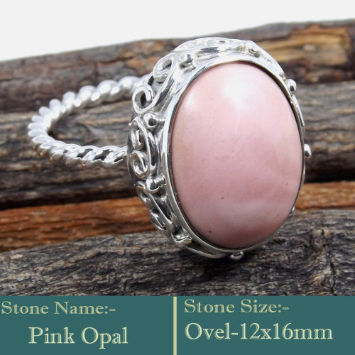 Pink Opal Cab A - SDR599-Charming Colourful Cab Gemstones 925 Sterling Silver Ring
