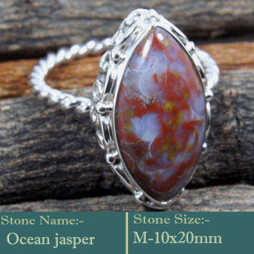 Ocean Jasper Cab B - SDR599-Charming Colourful Cab Gemstones 925 Sterling Silver Ring