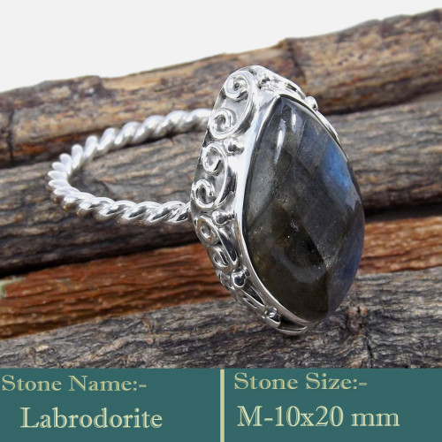 Labradorite Cab D - SDR599-Charming Colourful Cab Gemstones 925 Sterling Silver Ring