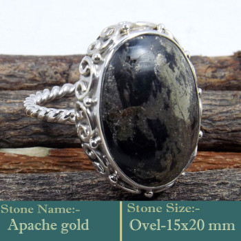 Apache Gold Cab F - SDR599-Charming Colourful Cab Gemstones 925 Sterling Silver Ring