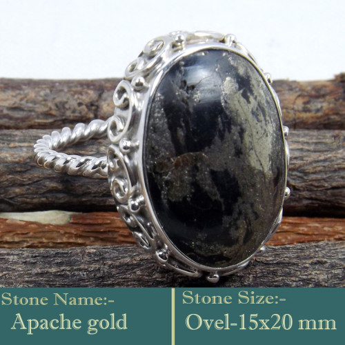 Apache Gold Cab F - SDR599-Charming Colourful Cab Gemstones 925 Sterling Silver Ring