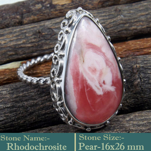 Rhodochrosite Cab L - SDR599-Charming Colourful Cab Gemstones 925 Sterling Silver Ring