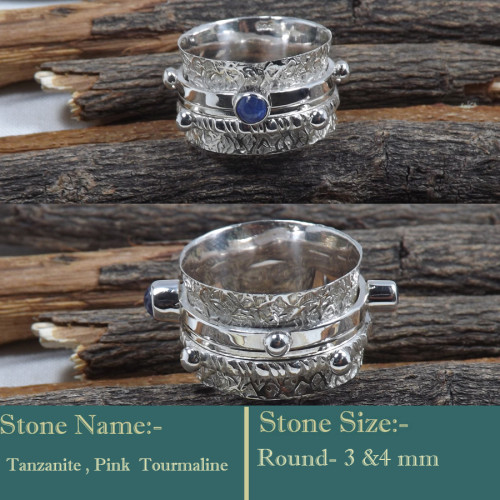 Tanzanite & Pink Tourmaline Cut - SDR597-Cut Gemstones 925 Silver Colourful Designer Ring Wholesal